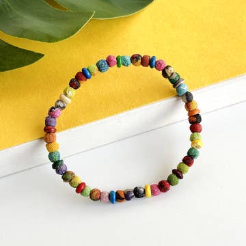 Color Bone &amp; Kantha Bead Bracelet (7.5&quot; L)