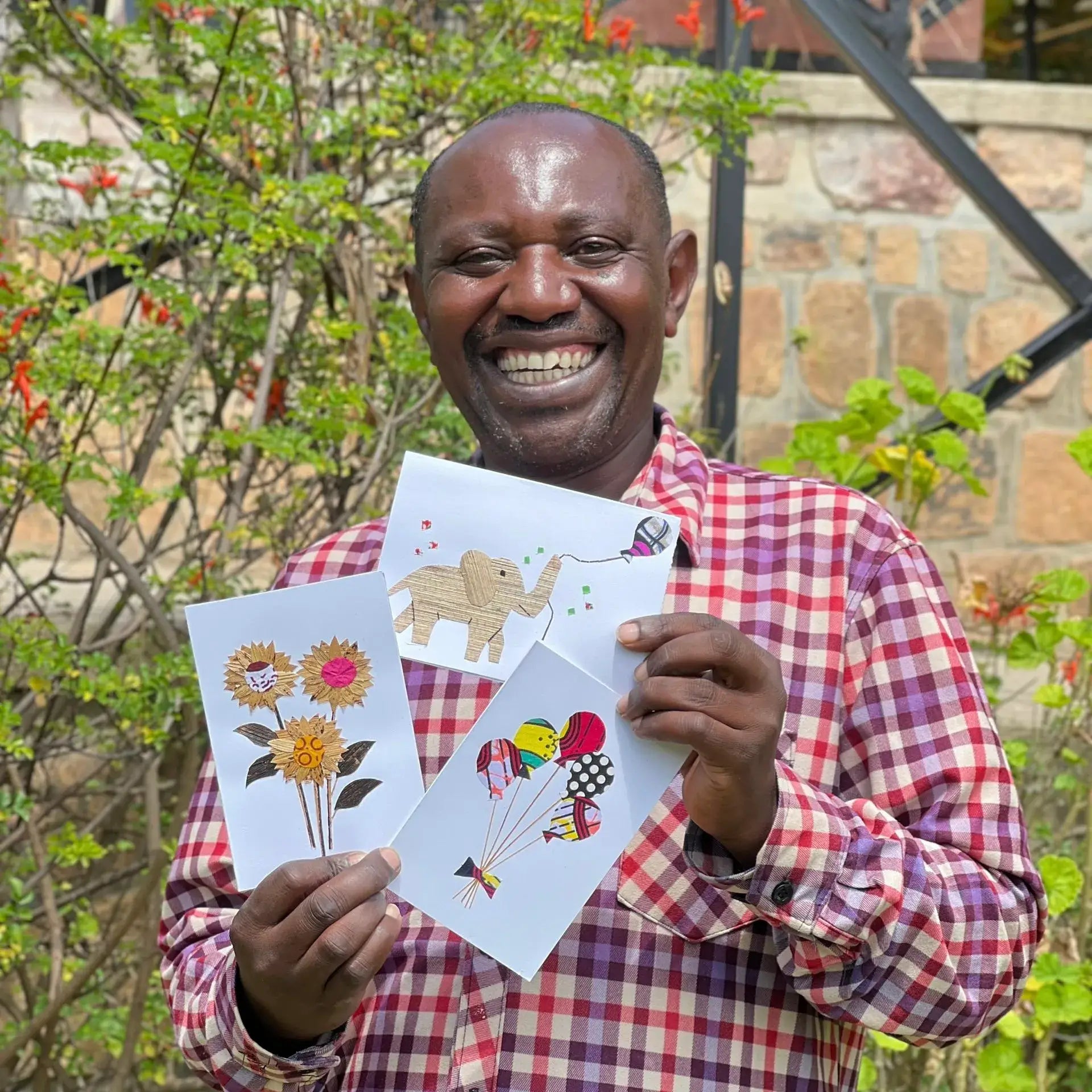 Handcrafted Banana Fiber &amp; Kitenge Sunflower Card