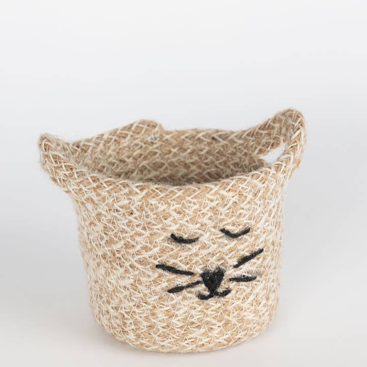 Mini Cat Face Jute Basket (3.75&quot; D x 4.5&quot; H)
