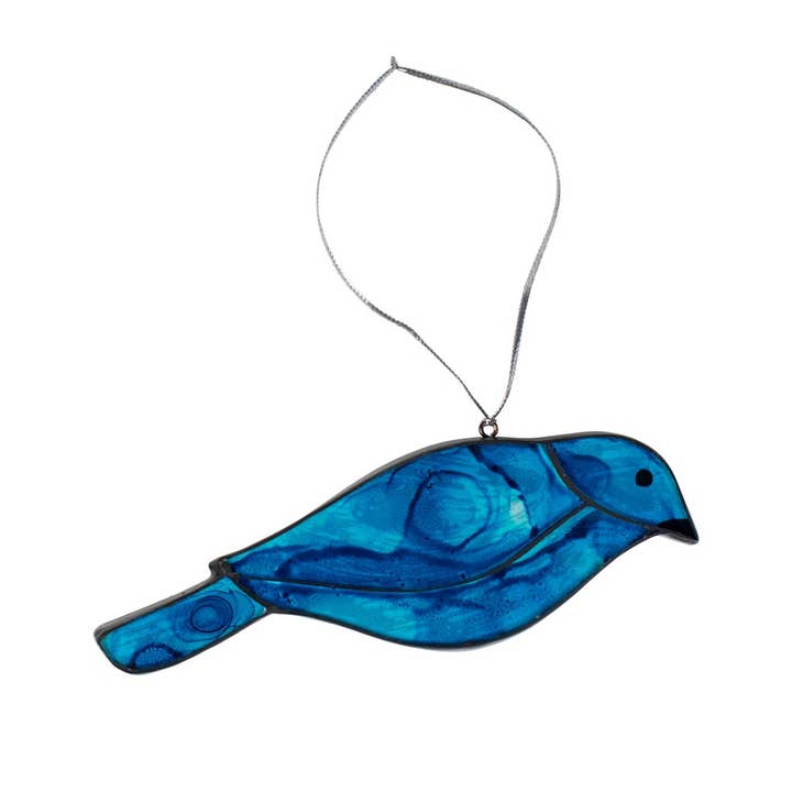 Blue Stained Glass/Wood Bluebird Ornament (5 L)