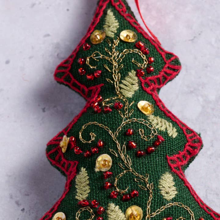 Christmas Tree Embroidered Cotton Ornament (5.5&quot; L)