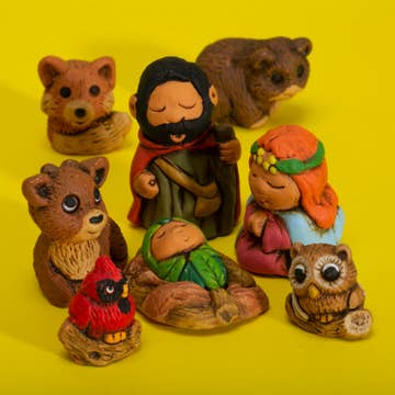 Woodsy Petite Painted Ceramic Nativity - Set of 9
