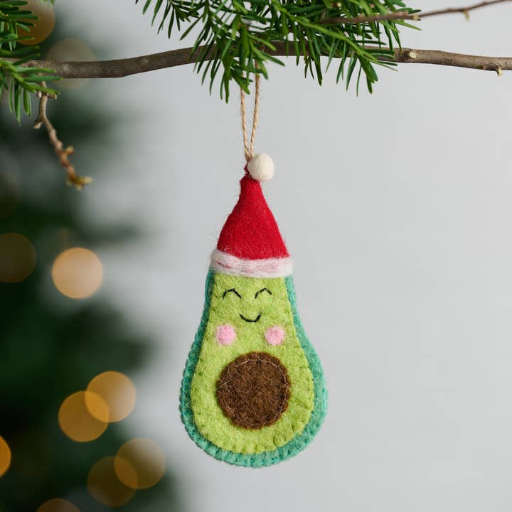 Felt Avocado Wool Ornament (5" H)