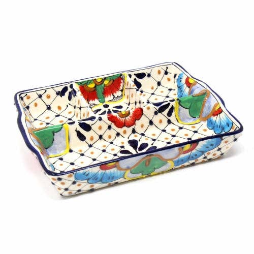 White Divided Dots & Flowers Ceramic Dish