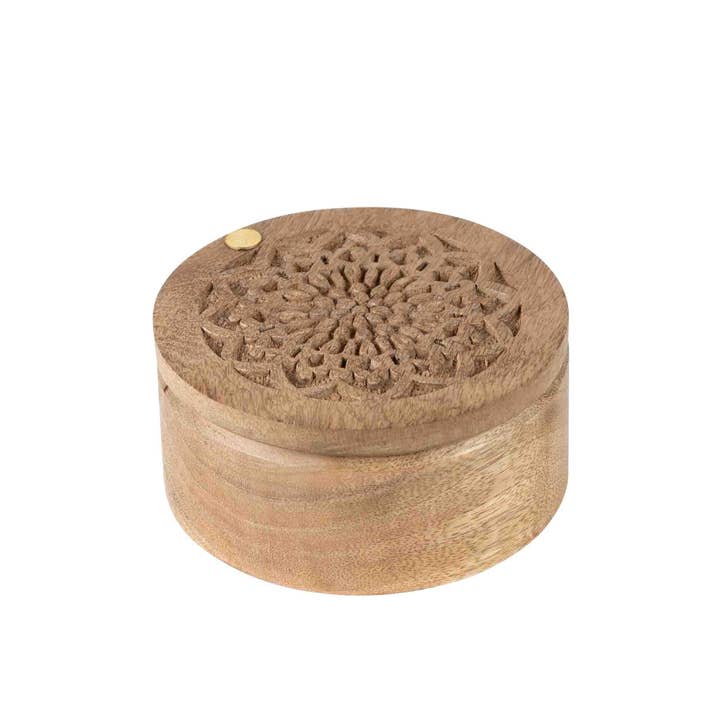 Mango Wood Mandala Lined Box (4.75" D)