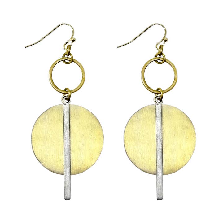 Brass Circle Disc Pendulum Earrings