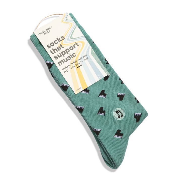 Green Piano Support Music Socks (M)