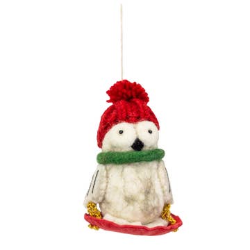 Sledding Owl Felt Ornament