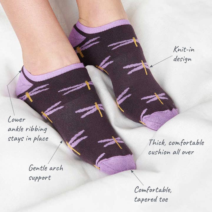 Purple Dragonfly Organic Cotton Footie Socks (9-11)