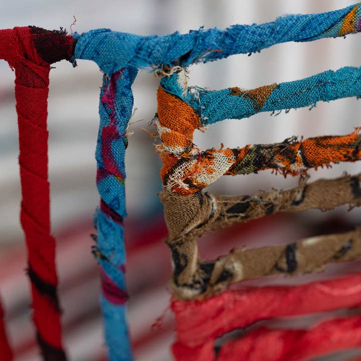 Sari-Wrapped Wire Basket (8&quot; D x 4&quot; H)