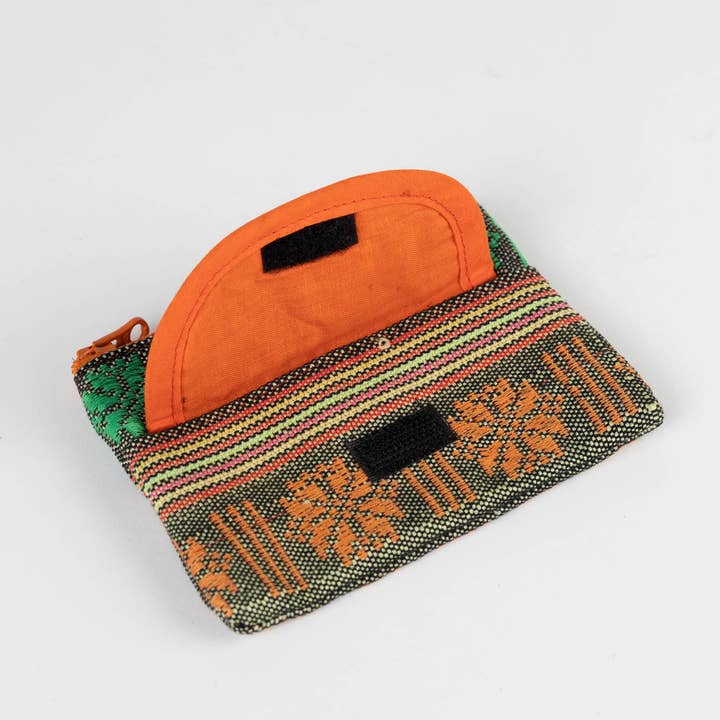 Green/Orange Jacquard Coin Purse (5&quot; x 3.5&quot;)