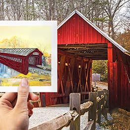 Quilled Autumn Covered Bridge Card