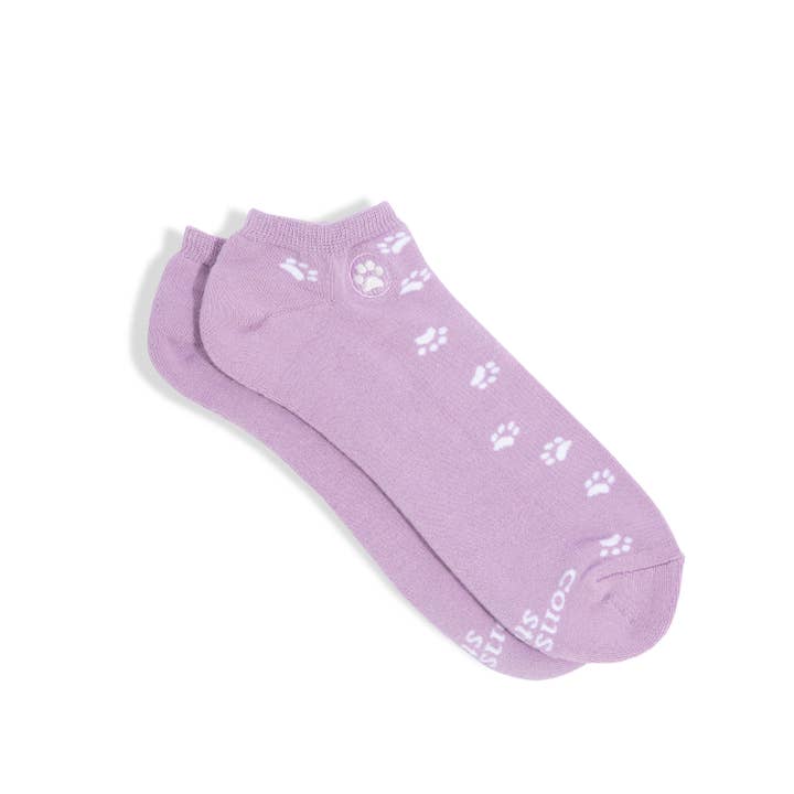 Purple Paw Print Save Dogs Footie Socks, Small