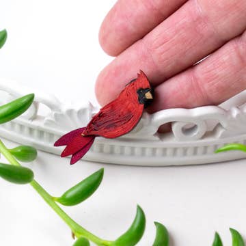 Gourd/Fabric/Crystal Cardinal Pin, Small (3&quot; L)
