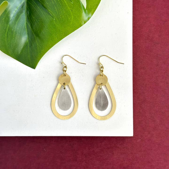 Brass & Silver-Plated Teardrop Earrings