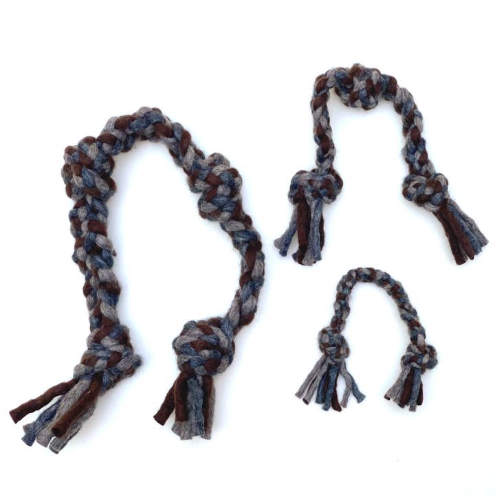 Natural/Grey Braided Wool Dog Tug Toy (15" )