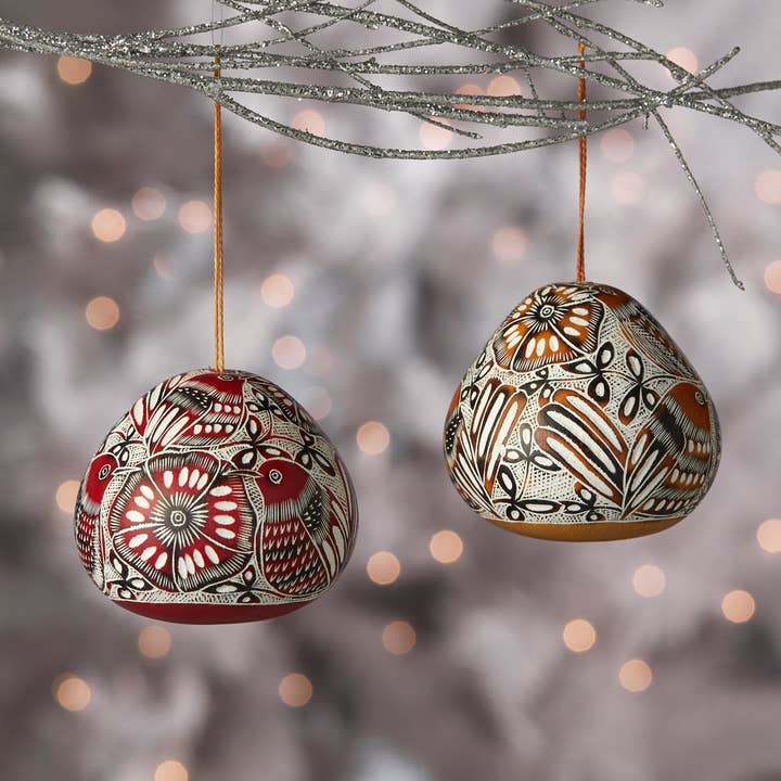 Bird Motif Carved Gourd Ornament