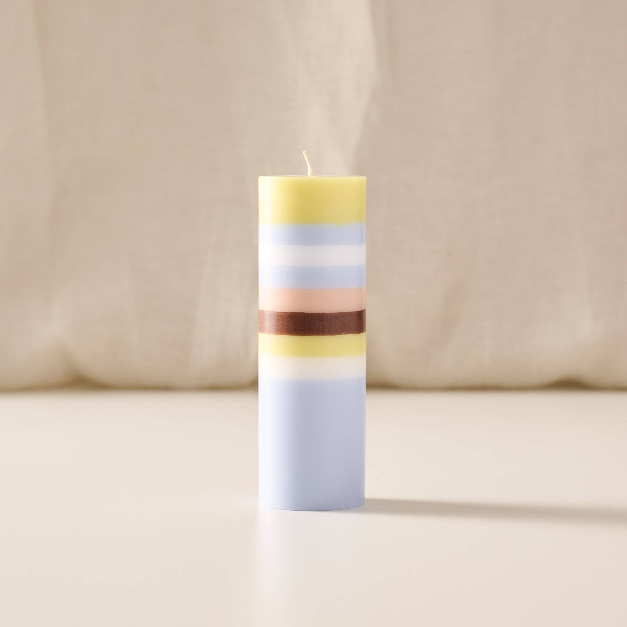 Natural Striped Short Palm Wax Pillar Candle