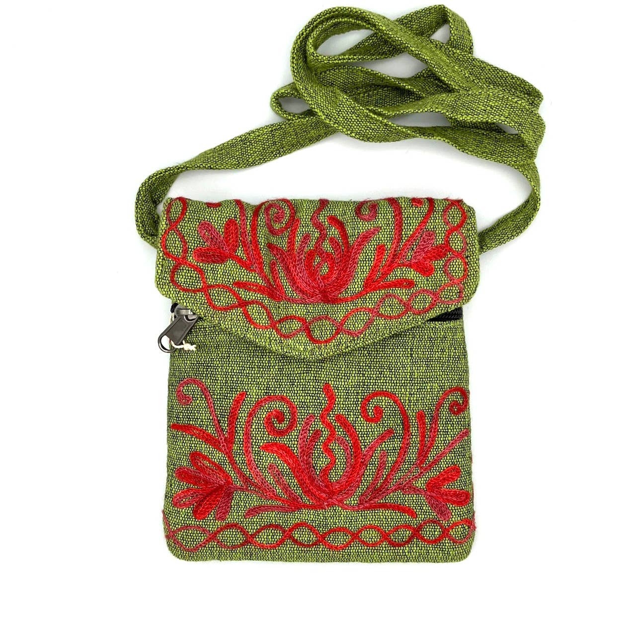 Embroidered Floral 3-Pocket Shoulder Bag - Assorted