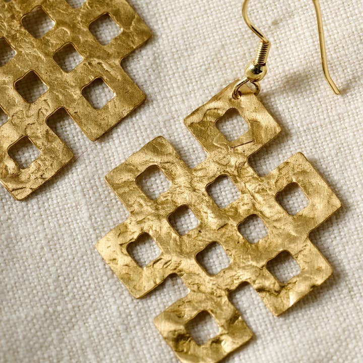 Endless Knot Hammered Brass Earrings (2.25&quot; L)