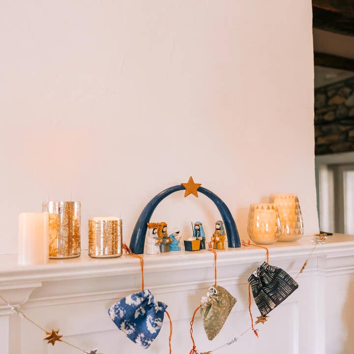 Painted Arch Albesia Wood Nativity - Set of 7 (8&quot; H)