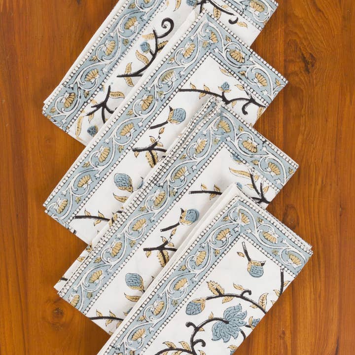 Silver Floral Block Print Napkin