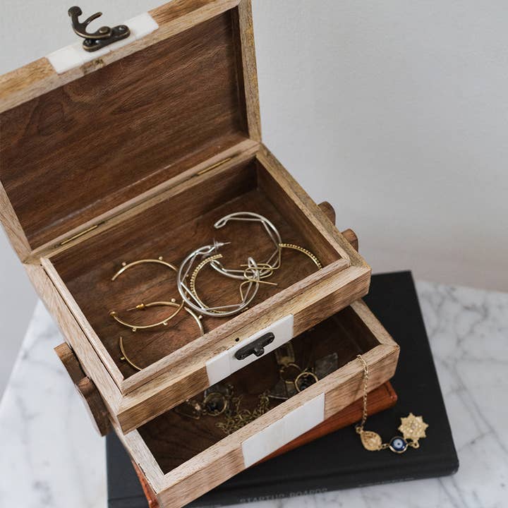 2-Tiered Mango Wood Jewelry Box
