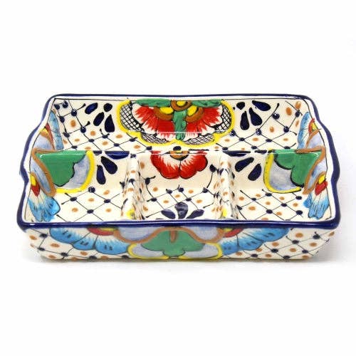 White Divided Dots &amp; Flowers Ceramic Dish