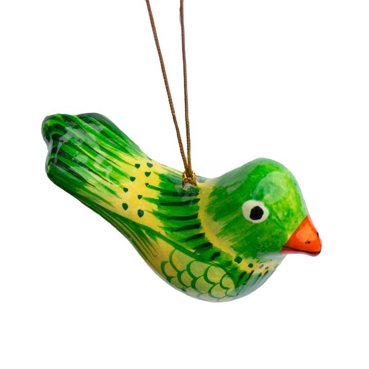 Green Handpainted Papier-Mache Chickadee Ornament