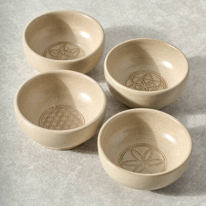 Tan Flower of Life Ceramic Bowl (3.5&quot; D)