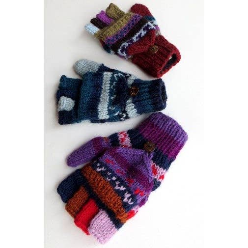 Striped Wool Hand-Knit Glittens - Assorted