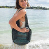 Teal Striped Stonewashed Hobo Bag