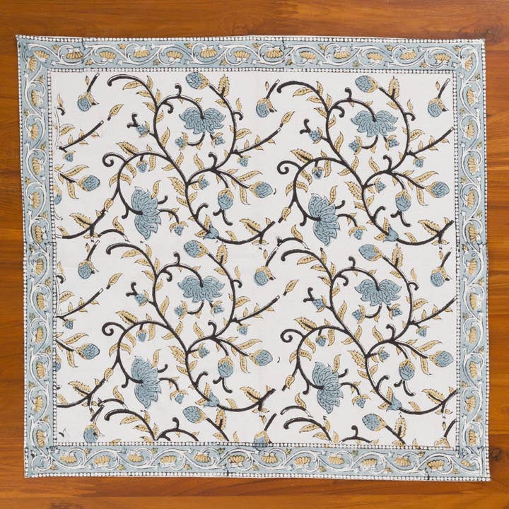 Silver Floral Block Print Napkin