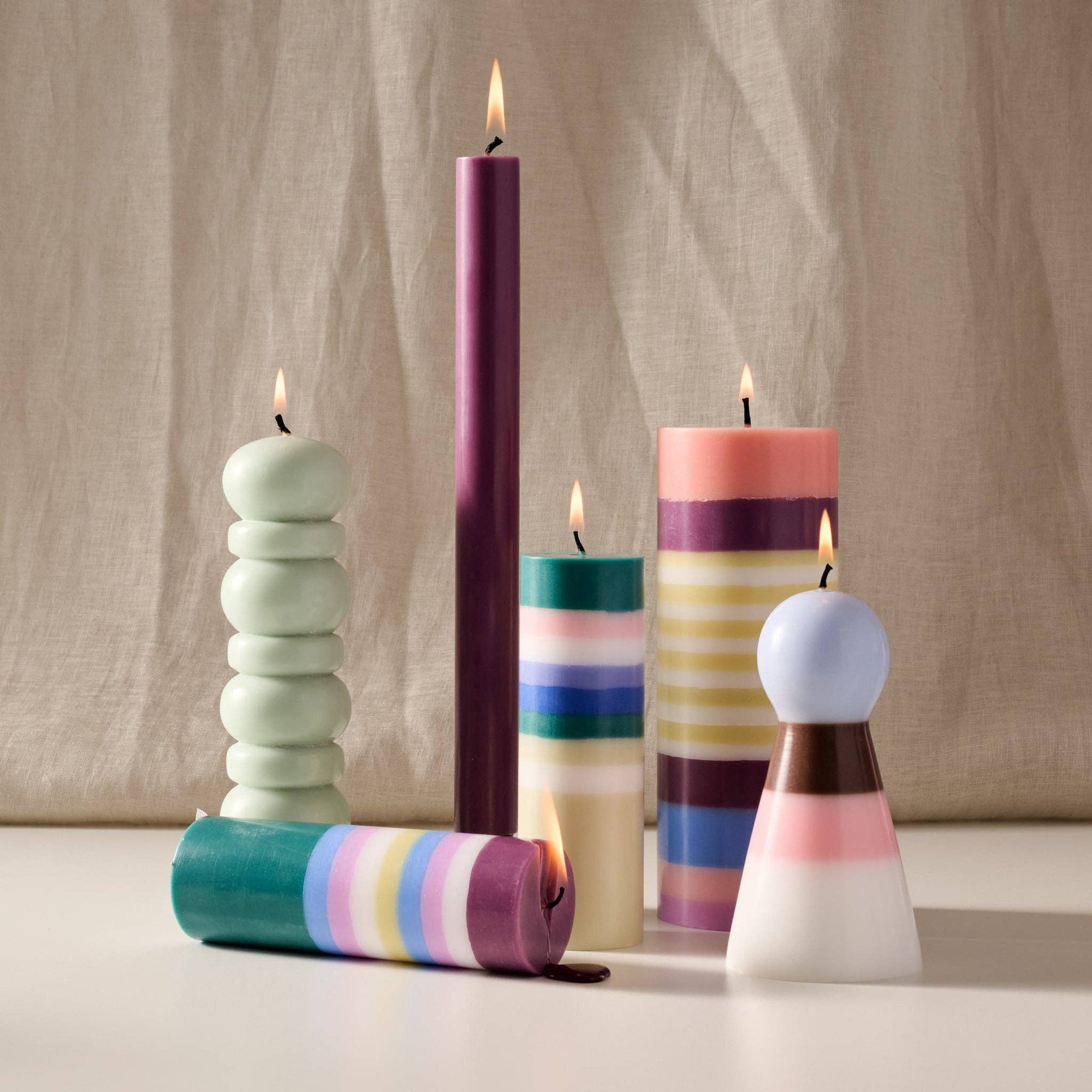 Berry Striped Large Palm Wax Pillar Candle