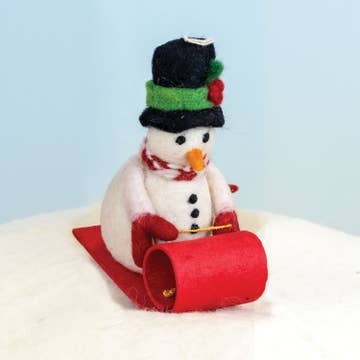 Sledding Snowperson Felt Ornament
