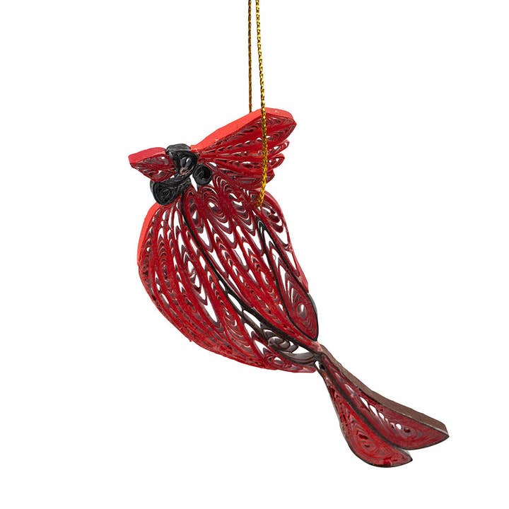 Red Quilled Paper Cardinal Ornament (3.5" L)