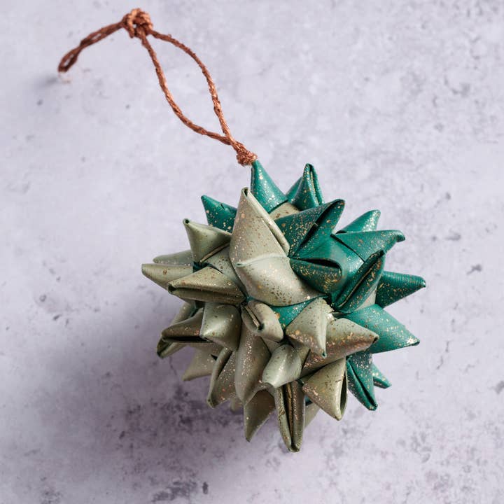 Green Folded Palm Leaf Ball Ornament (2.5&quot; D)