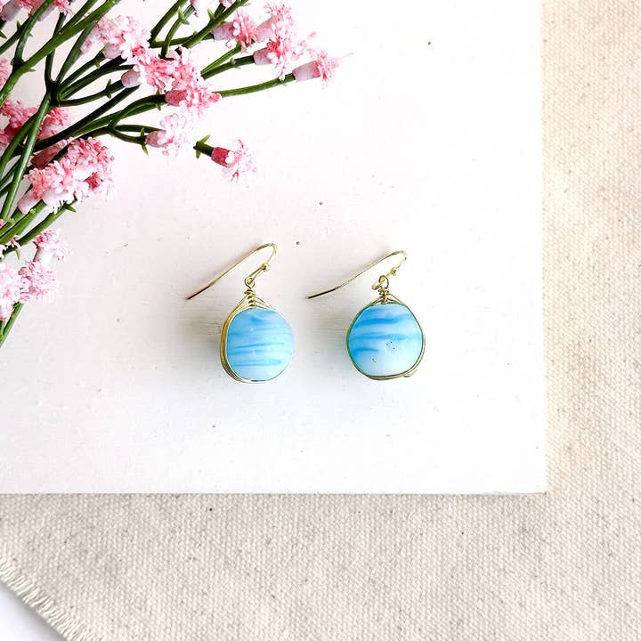 Turquoise Marble Glass Earrings