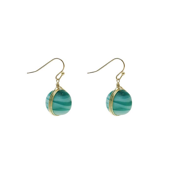 Teal Marble Glass Earrings
