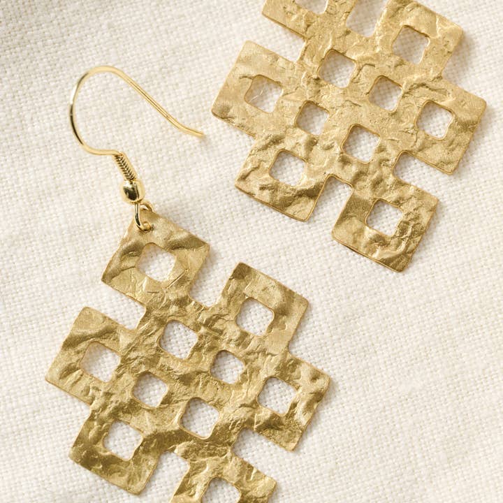 Endless Knot Hammered Brass Earrings (2.25&quot; L)