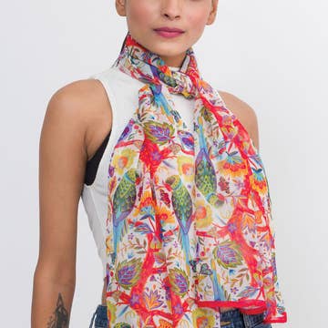 Multicolor Birds Sahila Cupro Scarf