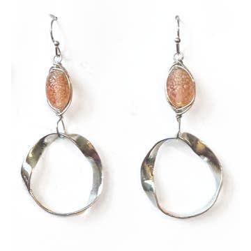 Drop Loop/Glass Recycled Silver-Plated Brass Earrings