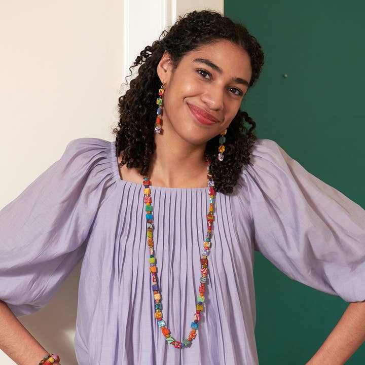 Kantha Square Dotted Long Necklace