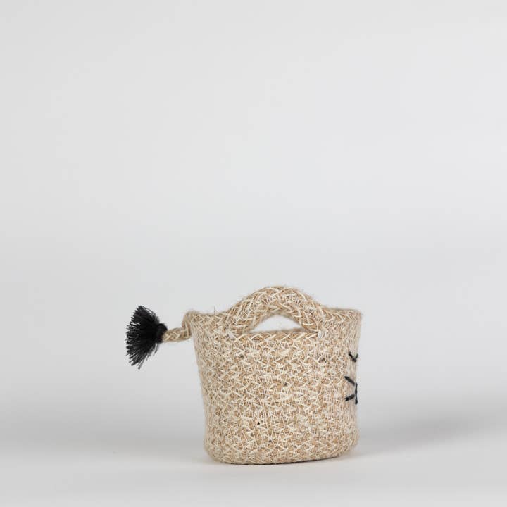 Mini Cat Face Jute Basket (3.75&quot; D x 4.5&quot; H)
