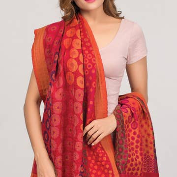 Red/Orange Kalya Cotton &amp; Wool Scarf