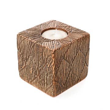 Brown Leaf Kisii Stone Cube Candleholder