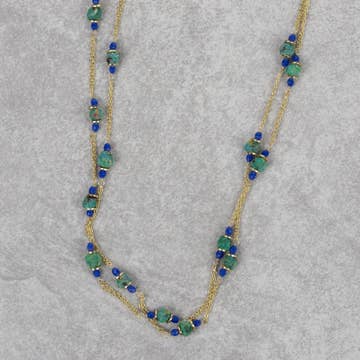 Recycled Sari & Glass Bead Necklace (43" L)