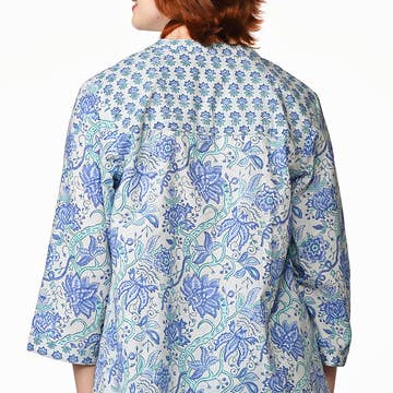 Blue/Aqua Blockprint Tamira Cotton Tunic