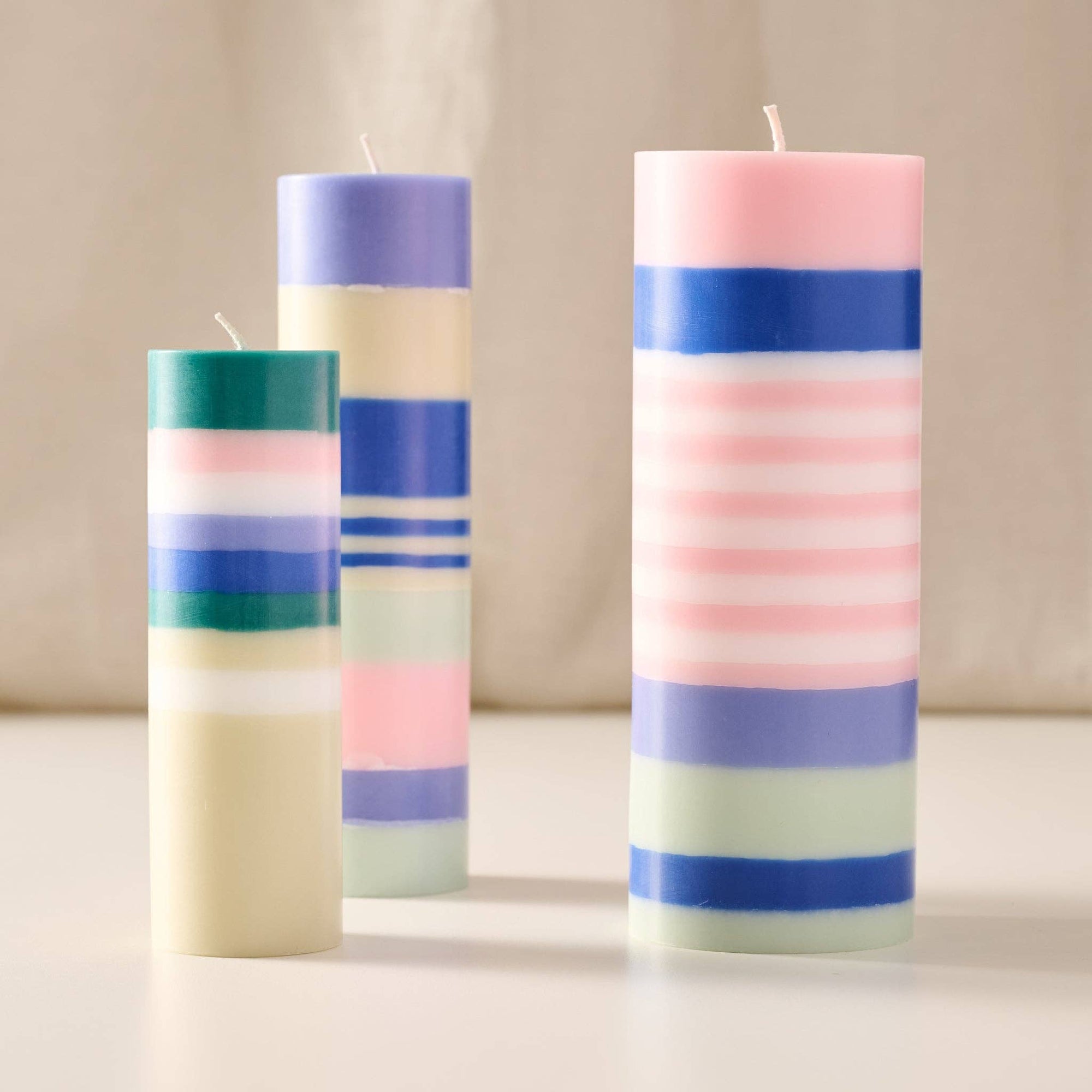 Blue Striped Medium Palm Wax Pillar Candle