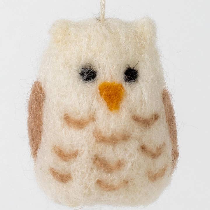 White Felt Owl Ornament (2&quot; H x 1.5&quot; D)